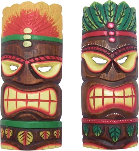 Wowser Hand Crafted Hawaiian Style Classic Tiki Masks, Wall Décor, Set of 2 Assorted Designs,11.5 Inches in Saudi Arabia