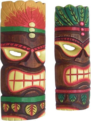 Wowser Hand Crafted Hawaiian Style Classic Tiki Masks, Wall Décor, Set of 2 Assorted Designs,11.5 Inches in Saudi Arabia