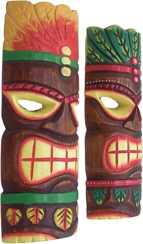 Wowser Hand Crafted Hawaiian Style Classic Tiki Masks, Wall Décor, Set of 2 Assorted Designs,11.5 Inches in Saudi Arabia