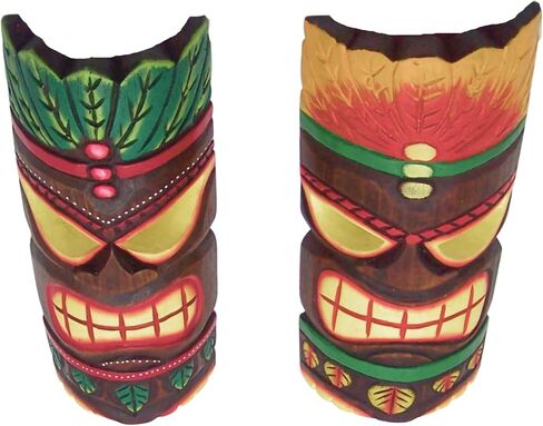 Wowser Hand Crafted Hawaiian Style Classic Tiki Masks, Wall Décor, Set of 2 Assorted Designs,11.5 Inches in Saudi Arabia