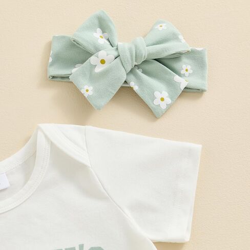VISGOGO Baby Girl Clothes Daddy Saying Letter Print Knit Rib Sleeveless Romper Floral Print Shorts Headband 3Pcs Set in Kuwait