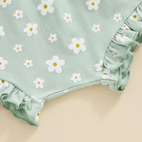VISGOGO Baby Girl Clothes Daddy Saying Letter Print Knit Rib Sleeveless Romper Floral Print Shorts Headband 3Pcs Set in Kuwait