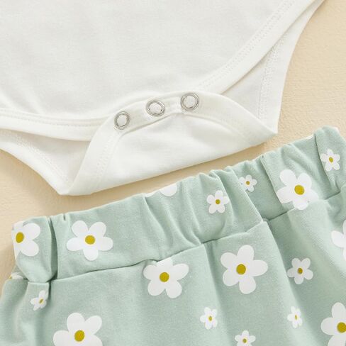 VISGOGO Baby Girl Clothes Daddy Saying Letter Print Knit Rib Sleeveless Romper Floral Print Shorts Headband 3Pcs Set in Kuwait