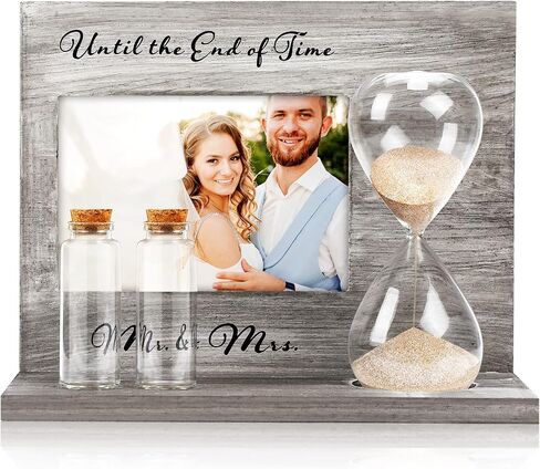 Blosssound Wedding Sand Ceremony Set Wooden Photo Frame Hourglass Funnel 2 Sand 2 Glass Bottles Picture Frame Sand Mixing Set Unity Sand Kit for Weddings Ceremony Beach Wedding Supplies in Saudi Arabia