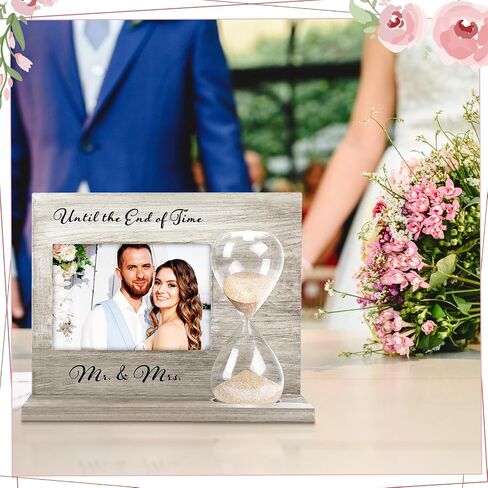 Blosssound Wedding Sand Ceremony Set Wooden Photo Frame Hourglass Funnel 2 Sand 2 Glass Bottles Picture Frame Sand Mixing Set Unity Sand Kit for Weddings Ceremony Beach Wedding Supplies in Saudi Arabia
