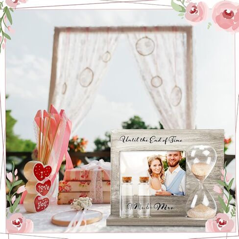 Blosssound Wedding Sand Ceremony Set Wooden Photo Frame Hourglass Funnel 2 Sand 2 Glass Bottles Picture Frame Sand Mixing Set Unity Sand Kit for Weddings Ceremony Beach Wedding Supplies in Saudi Arabia