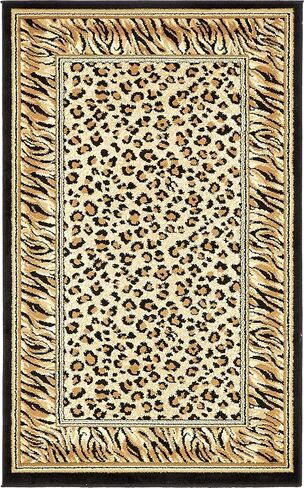 Unique Loom Wildlife Collection Animal Inspired with Cheetah Bordered Design Area Rug, 3 ft 3 in x 5 ft 3 in, Ivory/Black in Saudi Arabia