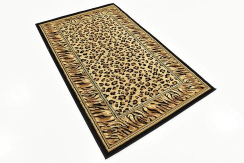 Unique Loom Wildlife Collection Animal Inspired with Cheetah Bordered Design Area Rug, 3 ft 3 in x 5 ft 3 in, Ivory/Black in Saudi Arabia