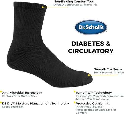 Dr. Scholl's Men's 4 Pack Diabetic and Circulatory Non Binding Ankle Socks, Black, Shoe Size: 7-12 in Saudi Arabia