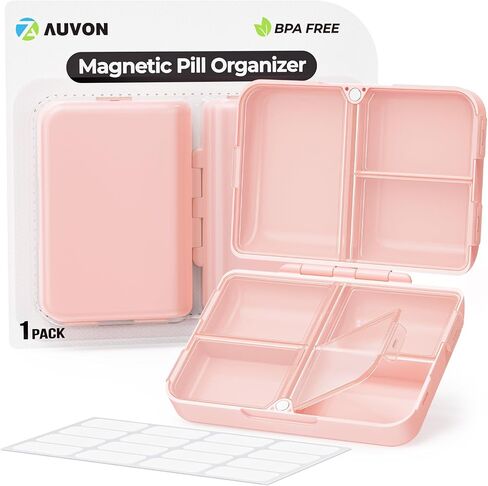 AUVON Travel Pill Organizer with Folding Design, 7 Compartments Daily Pill Case with Long-lasting Hinges, Portable Pill Box for Purse Pocket, Small Pill Container for Fish Oil, Vitamin (Pink) in Saudi Arabia