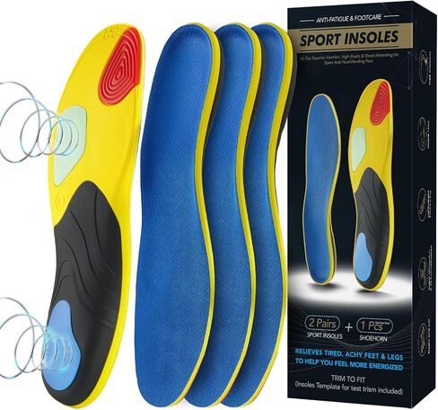 Plantar Fasciitis Relief Shoe Insoles(2 Pairs) High Arch Supports Inserts Men Shoe Inserts for Women Best Insoles for Standing all Day 2 in 1Foldable Shoehorn L (Mens 8-9.5/Womens 10-11.5) in Saudi Arabia