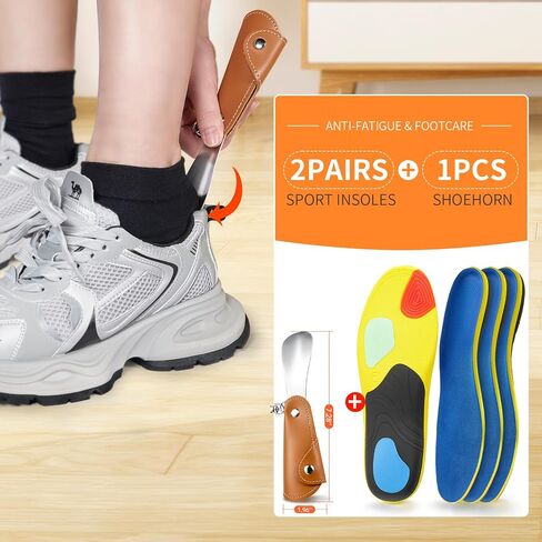 Plantar Fasciitis Relief Shoe Insoles(2 Pairs) High Arch Supports Inserts Men Shoe Inserts for Women Best Insoles for Standing all Day 2 in 1Foldable Shoehorn L (Mens 8-9.5/Womens 10-11.5) in Saudi Arabia