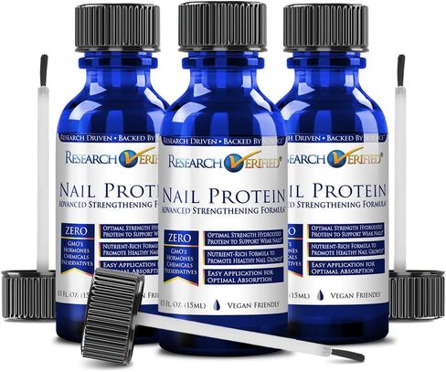 Research Verified Nail Protein - Nail Support - Heal And Maintain Healthy Nails - .5 Fl. Oz Per Bottle - 3 Month Supply - Made In The USA in Saudi Arabia