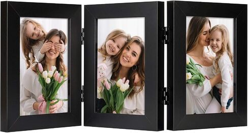 Frametory, 5x7 Double Picture Frame Hinged Photo Frames Two Folding Frame Desktop Glass Frame Vertical (Gray, 5x7 Double) in Saudi Arabia