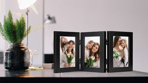 Frametory, 5x7 Double Picture Frame Hinged Photo Frames Two Folding Frame Desktop Glass Frame Vertical (Gray, 5x7 Double) in Saudi Arabia