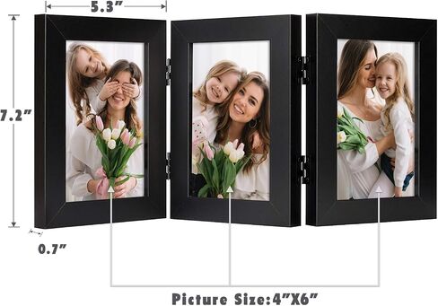 Frametory, 5x7 Double Picture Frame Hinged Photo Frames Two Folding Frame Desktop Glass Frame Vertical (Gray, 5x7 Double) in Saudi Arabia