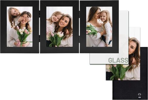 Frametory, 5x7 Double Picture Frame Hinged Photo Frames Two Folding Frame Desktop Glass Frame Vertical (Gray, 5x7 Double) in Saudi Arabia