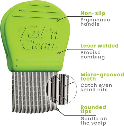 Fast 'n Clean - مشط القمل الاحترافي ذاتي التنظيف، يزيل قمل الرأس والصئبان بشكل أسرع، الفولاذ المقاوم للصدأ، علاج طبيعي لقمل الرأس، لا يسحب الشعر، مشط فعال للبراغيث، علاج للقشرة. in Saudi Arabia