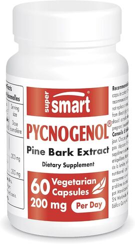 Supersmart - Pycnogenol 200mg per Day (Patented & Highly Bioavailable) - French Maritime Pine Bark Extract | Non-GMO & Gluten Free - 60 Vegetarian Capsules in Saudi Arabia