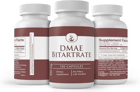 مكونات أصلية نقية DMAE Bitartrate، (100 كبسولة) نقية دائمًا، بدون إضافات أو مواد مالئة، تم التحقق منها معمليًا in Kuwait
