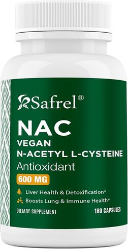 كبسولات Safrel N-Acetyl-L-Cysteine ​​(NAC)، 600 مجم، 180 قطعة، الجهاز التنفسي، المناعي، صحة الكبد، دعم قوي لمضادات الأكسدة، الجذور الحرة، سهل الامتصاص، غير معدل وراثيًا، خالي من الغلوتين in Kuwait