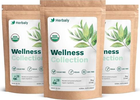 Herbaly Wellness Collection Tea - 8 Active Herbs - Improve General Health, Strengthen Immunity - Natural, Organic, Non-GMO, Vegan, Sugar Free - 3 Pack, 84 Pyramid Tea Bags in Saudi Arabia
