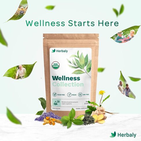 Herbaly Wellness Collection Tea - 8 Active Herbs - Improve General Health, Strengthen Immunity - Natural, Organic, Non-GMO, Vegan, Sugar Free - 3 Pack, 84 Pyramid Tea Bags in Saudi Arabia