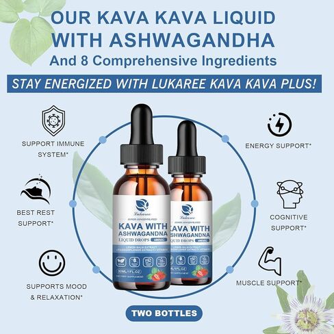 مكمل مستخلص جذور كافا كافا - مستخلص كافا عالي التركيز مهدئ مع أشواغاندا للاسترخاء والكبد والدعم الإدراكي والجهاز المناعي - نباتي، خالي من الكحول in Kuwait