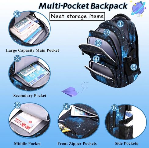 حقيبة ظهر Armbq 3 قطع Galaxy Kids للأولاد مع صندوق غداء حقيبة كتب أولية كاجوال خفيفة الوزن مقاومة للماء حقائب مدرسية للمراهقين in Kuwait