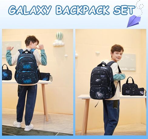 حقيبة ظهر Armbq 3 قطع Galaxy Kids للأولاد مع صندوق غداء حقيبة كتب أولية كاجوال خفيفة الوزن مقاومة للماء حقائب مدرسية للمراهقين in Kuwait