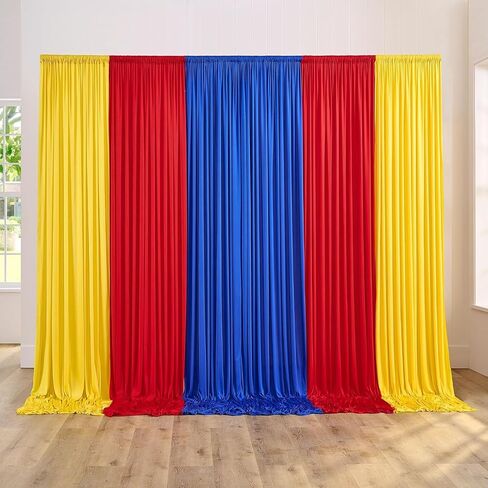 10ft x 15ft Thick Backdrop Curtain for Parties, Yellow Red Royal Blue Wrinkle Free Photography Backdrop Drapes, 6 Panels 2.5ft x 10ft Theme Party Backdrop Drapes for Baby Birthday Party Decorations in Saudi Arabia