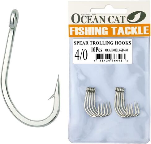 OCEAN CAT Classic Stainless Steel Fishing Hook Short Long Spear Barbed Offset Point Octopus Hooks Circle Trolling Hooks Fishing Tackle for Saltwater and Freshwater in Saudi Arabia