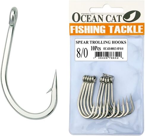 OCEAN CAT Classic Stainless Steel Fishing Hook Short Long Spear Barbed Offset Point Octopus Hooks Circle Trolling Hooks Fishing Tackle for Saltwater and Freshwater in Kuwait