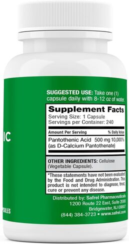 Safrel Pantothenic Acid (Vitamin B5) 500mg, 240 Capsules in Saudi Arabia