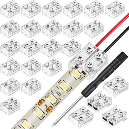 25 حزمة موصل ضوء شريط LED بدون لحام 2 دبوس موصل كتلة طرفية برغي أسفل شريط موصل شريط LED إلى سلك لمصابيح شريط LED ملونة واحدة 5 فولت 12 فولت 24 فولت (أبيض، 8 مم) in Kuwait