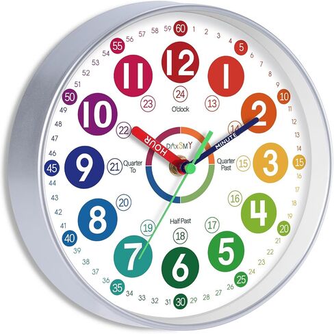 Learning Clock for Kids Telling Time Easily Teaching Clock Silent Non Ticking Battery Operated Colorful Teaching Time Clock Decorative for Kids Room Classroom School Playroom (8 Inch) in Saudi Arabia