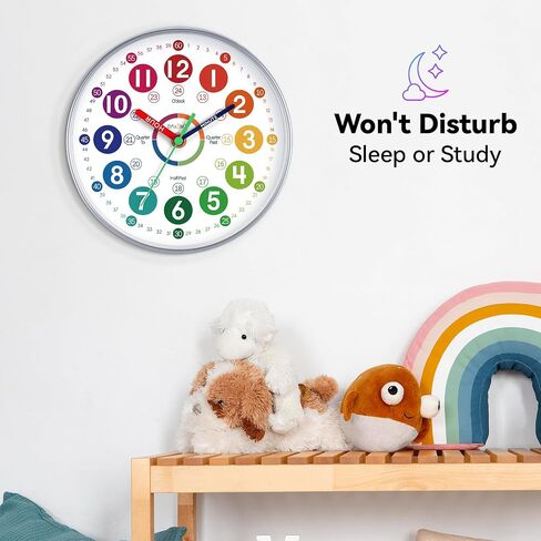 Learning Clock for Kids Telling Time Easily Teaching Clock Silent Non Ticking Battery Operated Colorful Teaching Time Clock Decorative for Kids Room Classroom School Playroom (8 Inch) in Saudi Arabia