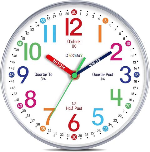 Learning Clock for Kids Telling Time Easily Teaching Clock Silent Non Ticking Battery Operated Colorful Teaching Time Clock Decorative for Kids Room Classroom School Playroom (8 Inch) in Saudi Arabia