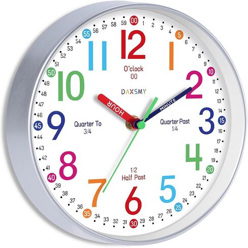 Learning Clock for Kids Telling Time Easily Teaching Clock Silent Non Ticking Battery Operated Colorful Teaching Time Clock Decorative for Kids Room Classroom School Playroom (8 Inch) in Saudi Arabia