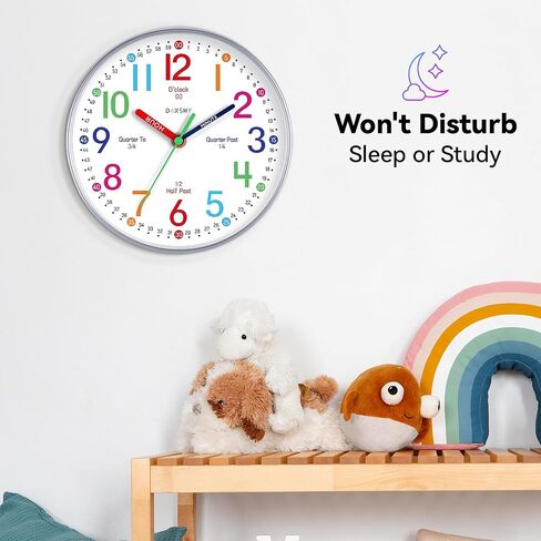 Learning Clock for Kids Telling Time Easily Teaching Clock Silent Non Ticking Battery Operated Colorful Teaching Time Clock Decorative for Kids Room Classroom School Playroom (8 Inch) in Saudi Arabia