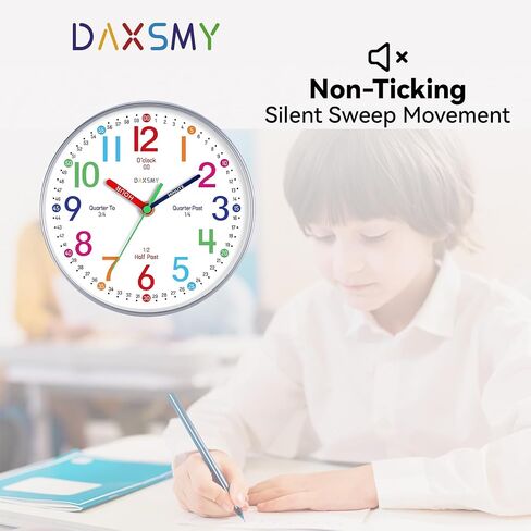 Learning Clock for Kids Telling Time Easily Teaching Clock Silent Non Ticking Battery Operated Colorful Teaching Time Clock Decorative for Kids Room Classroom School Playroom (8 Inch) in Saudi Arabia