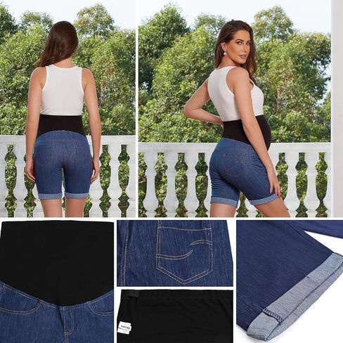 Bhome شورت جينز برمودا من قماش الدنيم فوق البطن بلوحة كاملة كاجوال للحمل in Kuwait