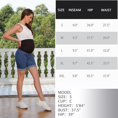 Bhome شورت جينز برمودا من قماش الدنيم فوق البطن بلوحة كاملة كاجوال للحمل in Kuwait