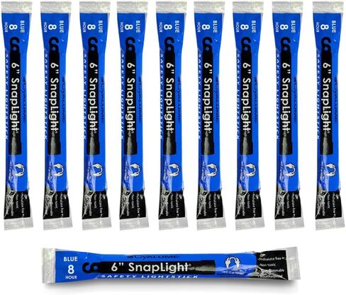 عصا Cyalume Glow Sticks العسكرية - عصا إضاءة كيميائية للطوارئ SnapLight مقاس 6 بوصات باللون الأزرق الفاخر مع مدة 8 ساعات (عبوة كبيرة مكونة من 10 مصابيح كيميائية) in Kuwait