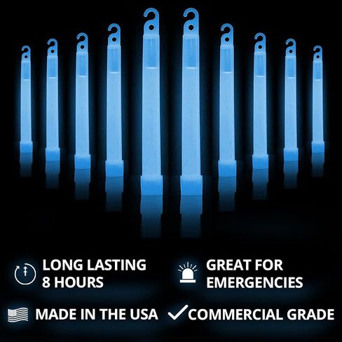 عصا Cyalume Glow Sticks العسكرية - عصا إضاءة كيميائية للطوارئ SnapLight مقاس 6 بوصات باللون الأزرق الفاخر مع مدة 8 ساعات (عبوة كبيرة مكونة من 10 مصابيح كيميائية) in Kuwait