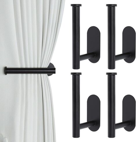 2 Pack Adhesive Curtain Holdbacks Curtain Tie Backs Curtain Holdbacks No Drill Curtain Pull Backs Adhesive Curtain Hooks Curtain Holders for Drapes (2, Black) in Saudi Arabia