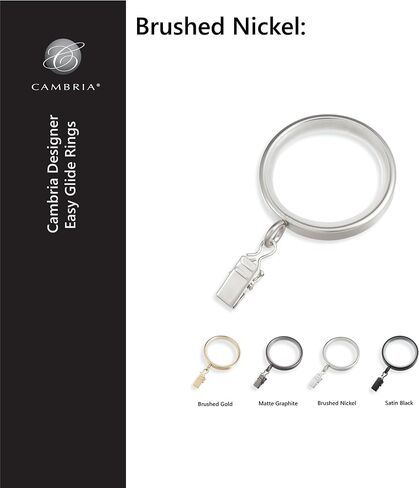 Cambria® Designer Series - Premium Easy Glide 18 Count Curtain Rings - Metal with Smooth, Quiet Nylon Inserts with Clips - 2 inch Diameter (1-5/8 inch Inside Diameter) - Brushed Gold Finish in Saudi Arabia