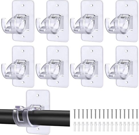 2 Pack No Drill Curtain Rod Brackets, Self Adhesive No Drilling Curtain Rod Holder Hooks, Nail Free Curtain Rod Hangers Save Space for Bathroom Kitchen Home -Transparent in Saudi Arabia