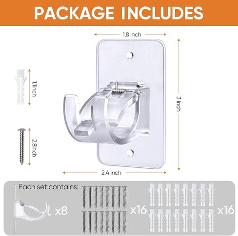 2 Pack No Drill Curtain Rod Brackets, Self Adhesive No Drilling Curtain Rod Holder Hooks, Nail Free Curtain Rod Hangers Save Space for Bathroom Kitchen Home -Transparent in Saudi Arabia