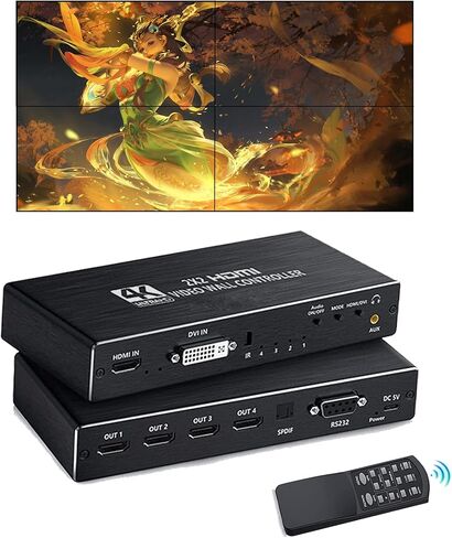 2x2 HDMI Video Wall Controller, WrixWric 4K Seamless Splicing TV Wall Processor HDMI & DVI Input, 1080P HDMI Video Image Processor with RS232, Support 180°Rotate, 1x2 1x3 1x4 2x2 2X1 3x1 4x1 Mode in Kuwait